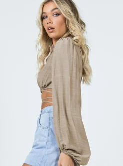 Princess Polly Ayesha Long Sleeve Top Brown Hot