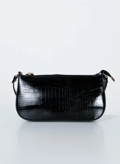 Princess Polly Baguette Bag Black   Black Croc Sale