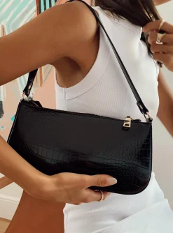 Princess Polly Baguette Bag Black   Black Croc Sale