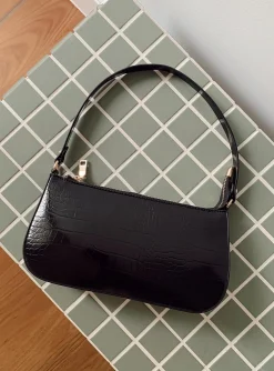 Princess Polly Baguette Bag Black   Black Croc Sale