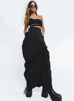 Princess Polly Baird Cargo Maxi Skirt  Black Fashion