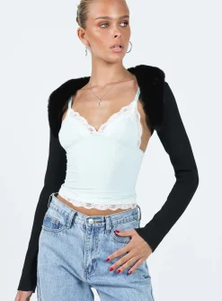 Princess Polly Bambil Faux Fur Trim Bolero Sweater Black Flash Sale