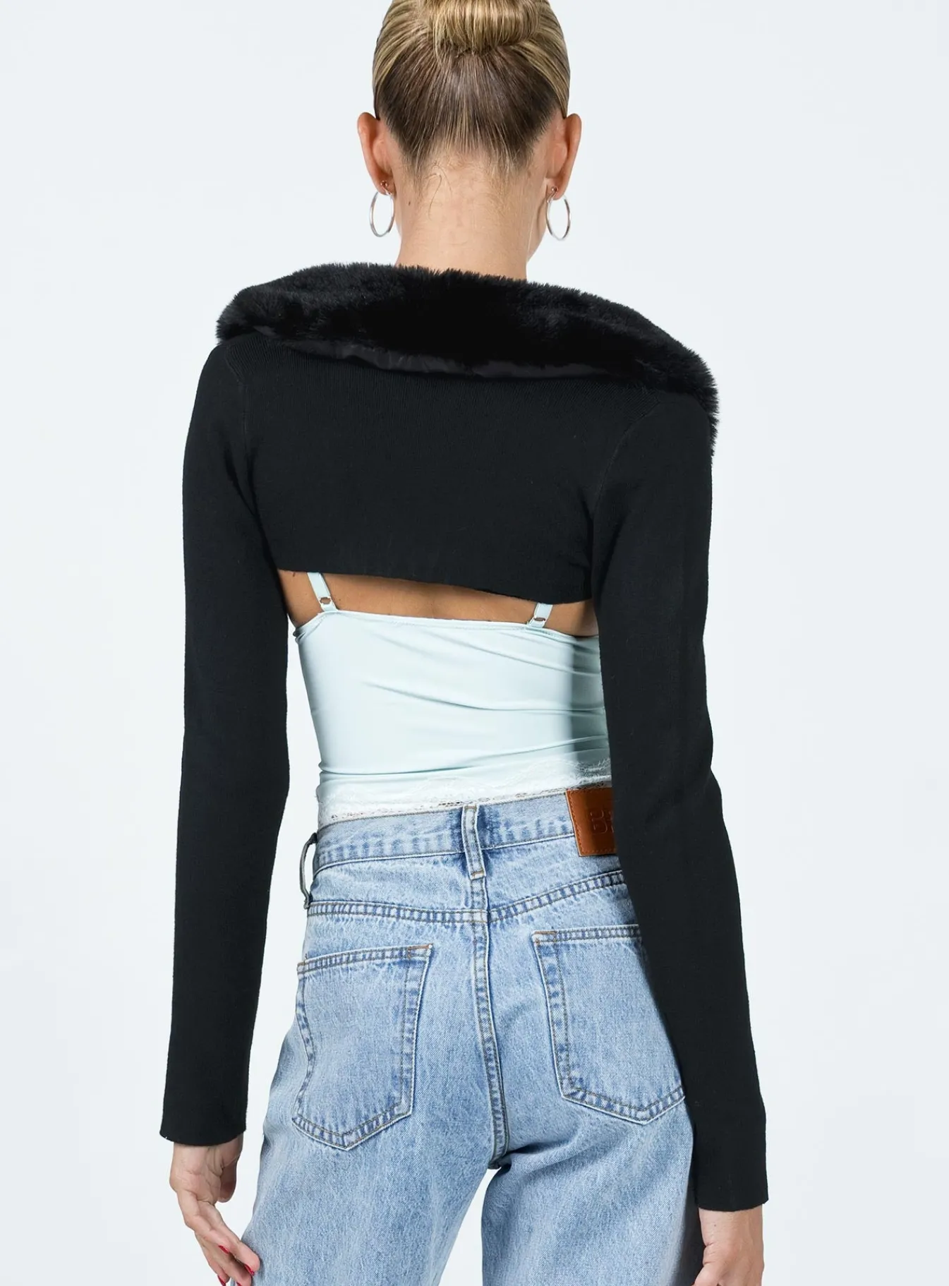 Princess Polly Bambil Faux Fur Trim Bolero Sweater Black Flash Sale