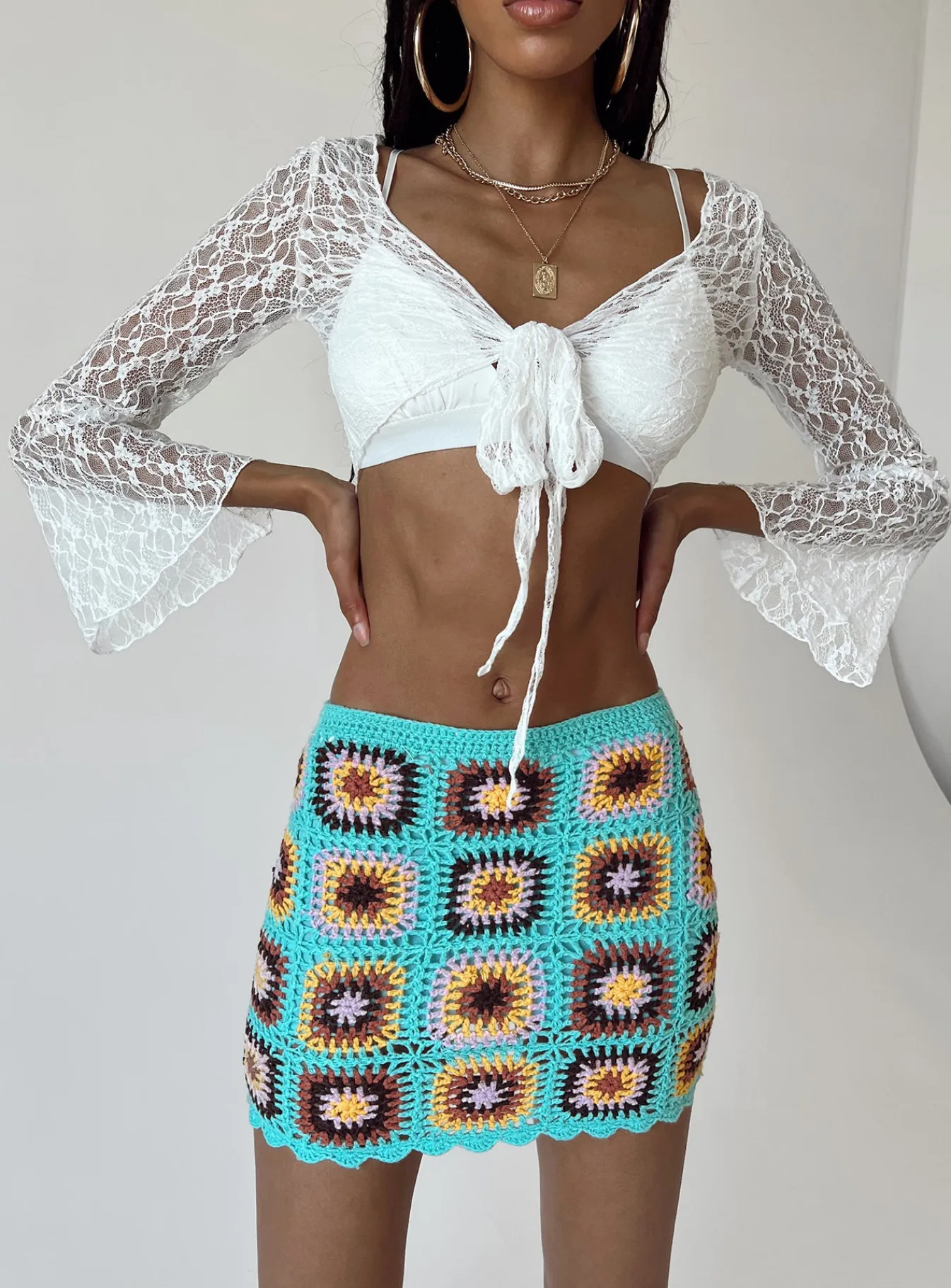 Princess Polly Barbados Crotchet Mini Skirt Blue Fashion