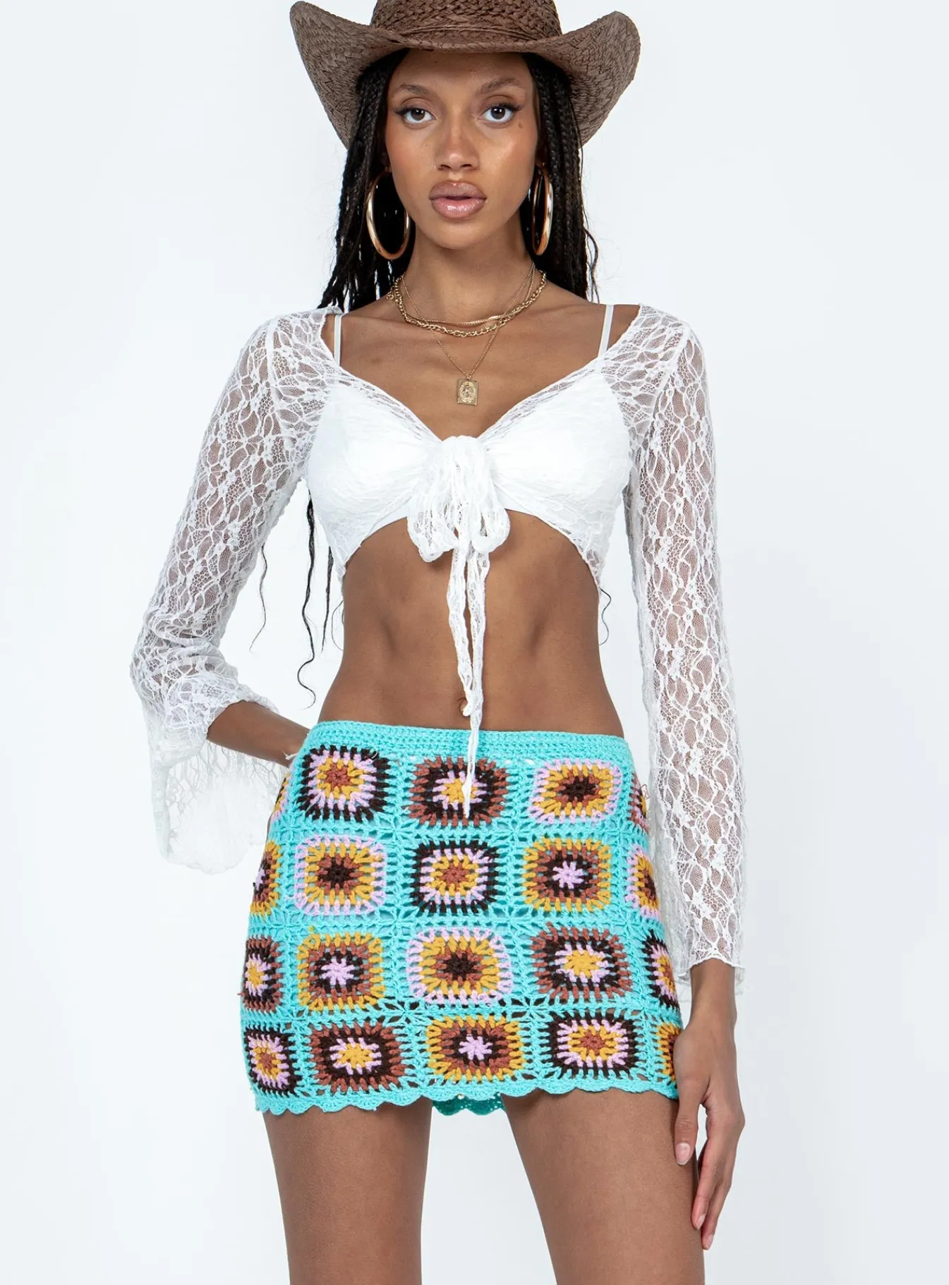 Princess Polly Barbados Crotchet Mini Skirt Blue Fashion