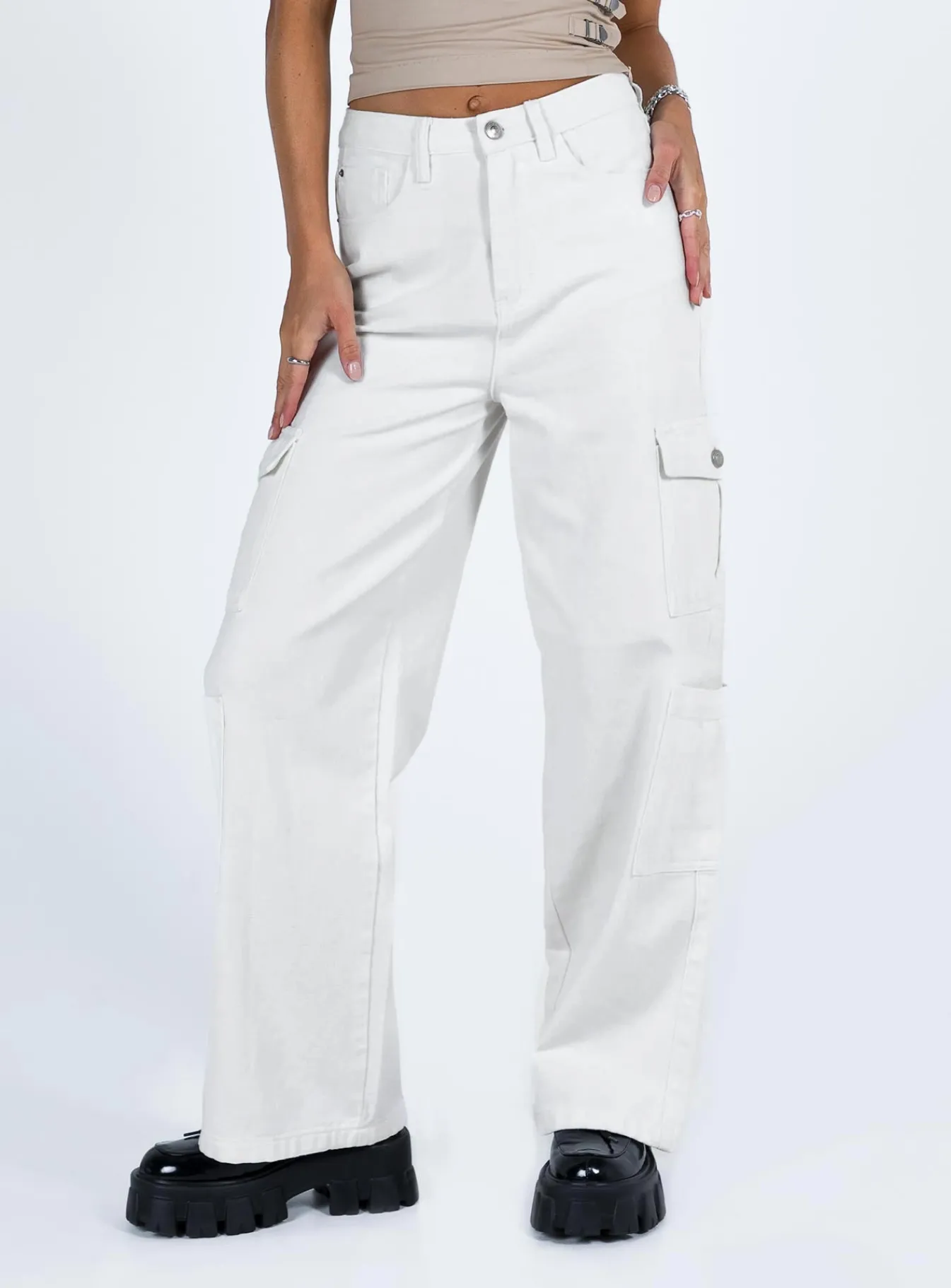 Princess Polly Barbara Cargo Jeansdenim White Fashion