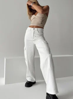 Princess Polly Barbara Cargo Jeansdenim White Fashion