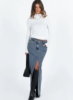 Princess Polly Barbara Split Midi Skirt  Faded Denim Fashion