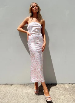 Princess Polly Barnsley Strapless Midi Dress/ Floral   Pink Cheap