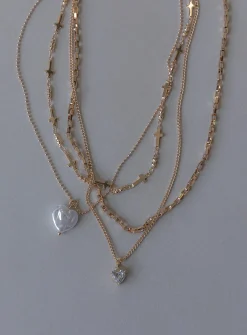 Princess Polly Baroness Pearl Heart Necklace Pack Gold Shop