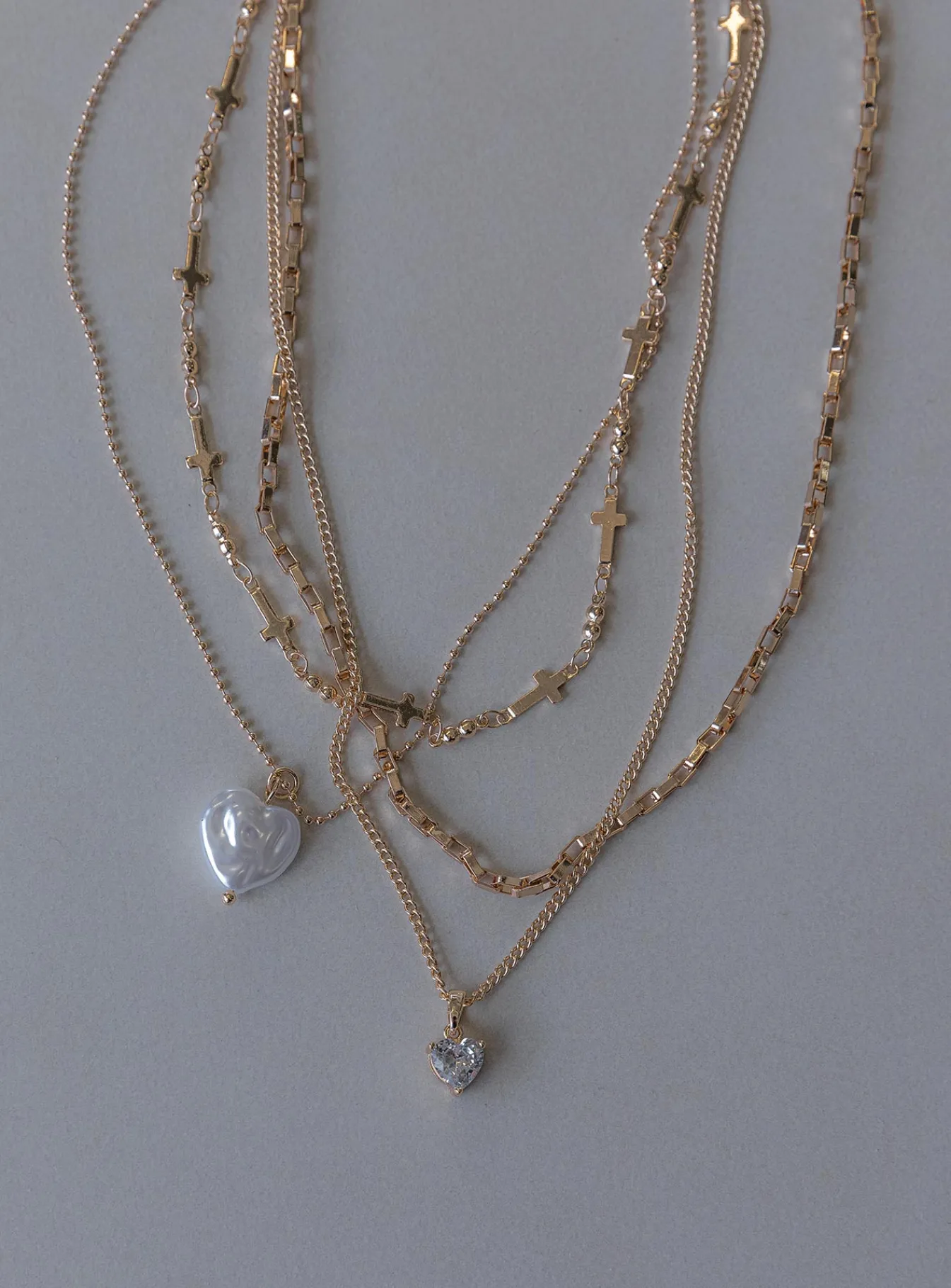 Princess Polly Baroness Pearl Heart Necklace Pack Gold Shop