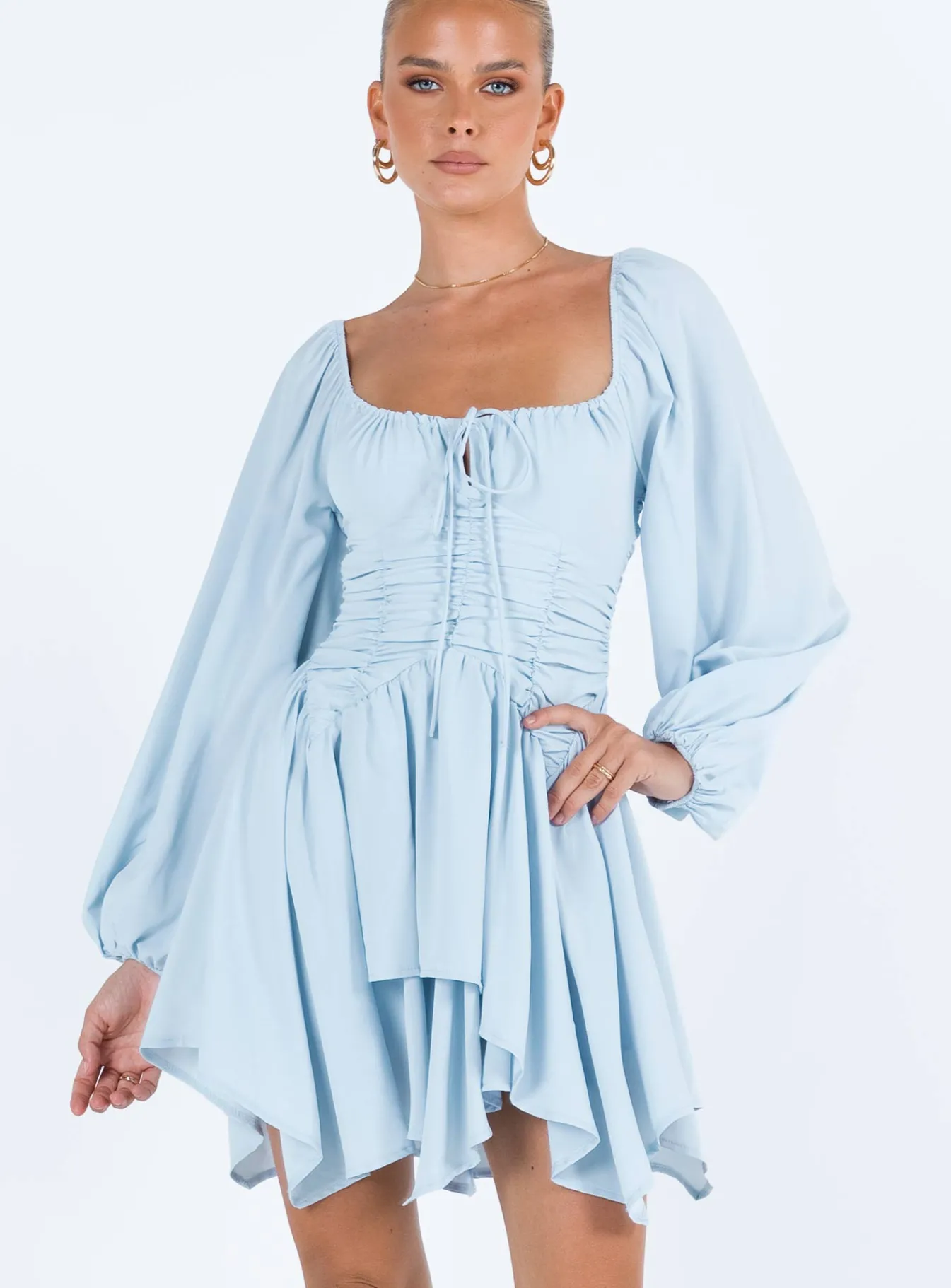 Princess Polly Barrett Long Sleeve Mini Dress Blue Outlet