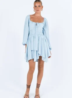 Princess Polly Barrett Long Sleeve Mini Dress Blue Outlet