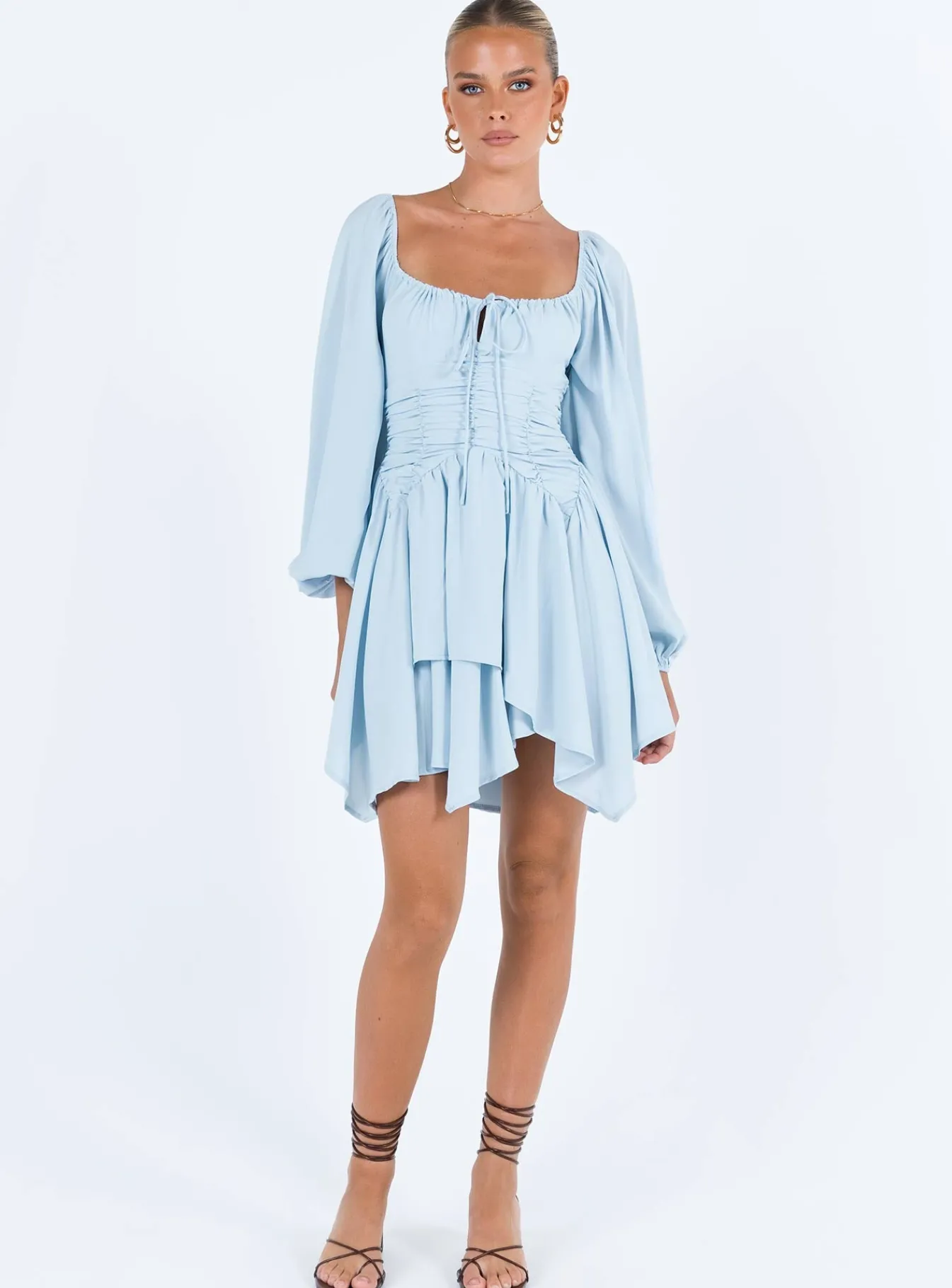Princess Polly Barrett Long Sleeve Mini Dress Blue Outlet