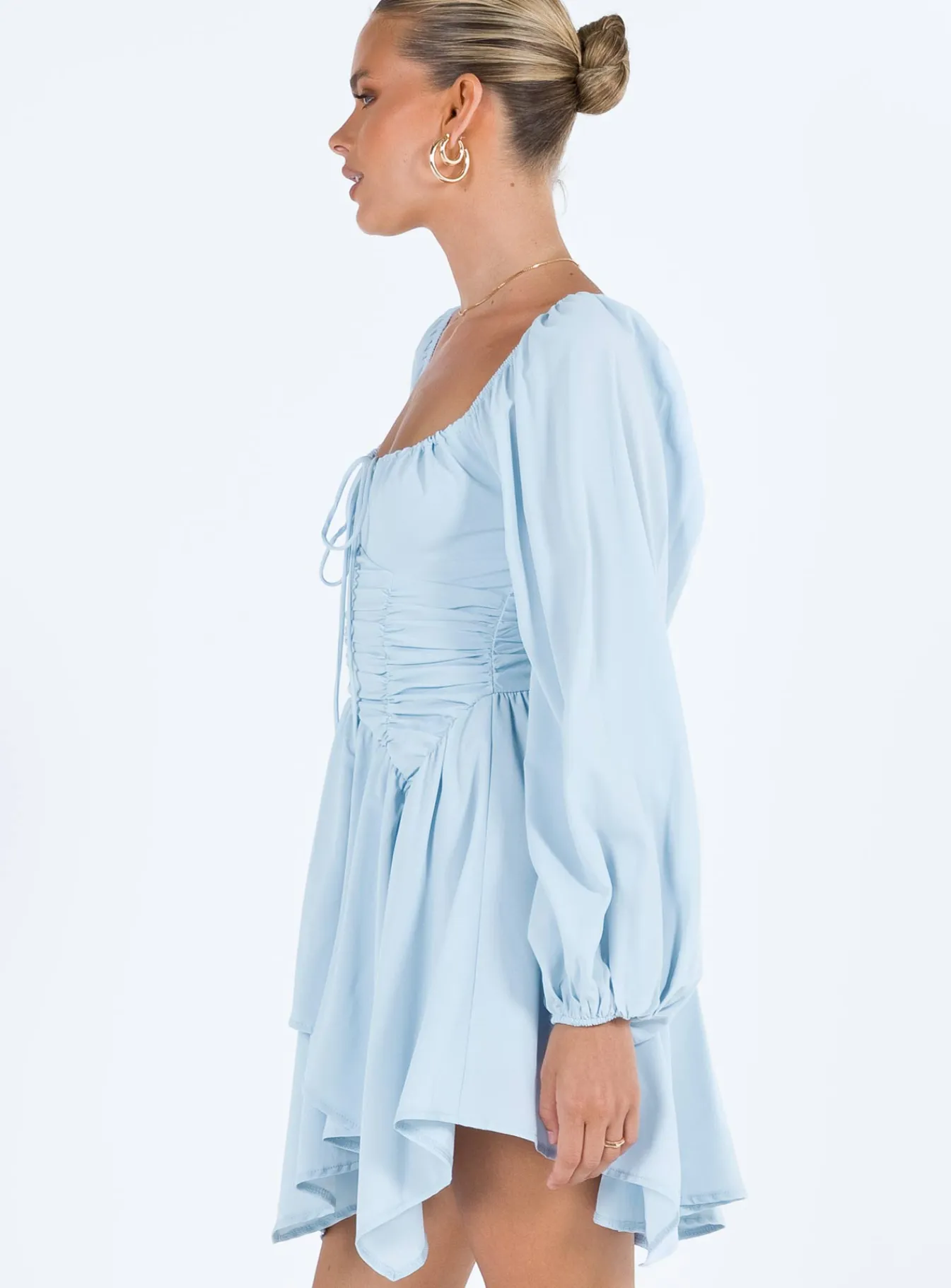 Princess Polly Barrett Long Sleeve Mini Dress Blue Outlet