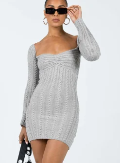Princess Polly Bayard Off The Shoulder Knit Mini Dress  Grey Online
