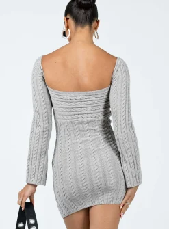 Princess Polly Bayard Off The Shoulder Knit Mini Dress Grey Online
