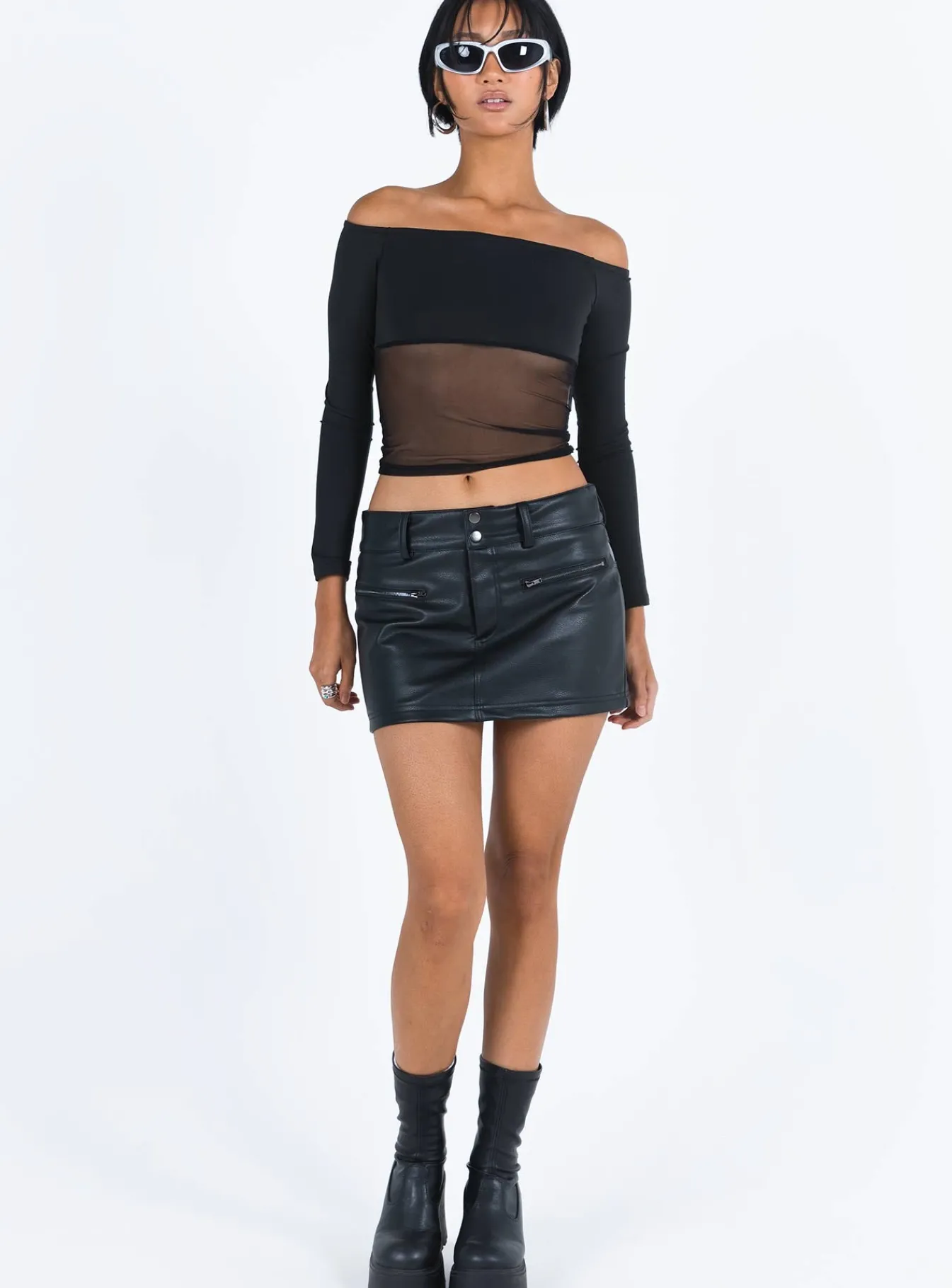 Princess Polly Bazley Faux Leather Mini Skirt Black New