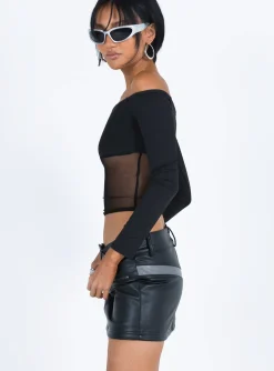 Princess Polly Bazley Faux Leather Mini Skirt Black New