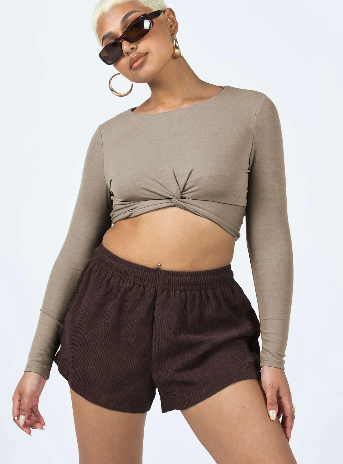 Princess Polly Beach House Shorts Cord Brown Flash Sale