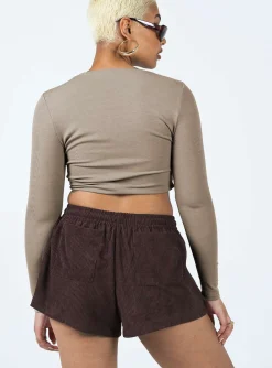 Princess Polly Beach House Shorts Cord Brown Flash Sale