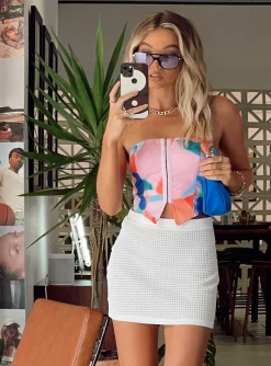 Princess Polly Beachy Knit Mini Skirt  White Hot
