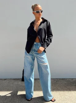Princess Polly Beale Wide Leg Jeans Mid Wash  Denim Flash Sale
