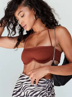 Princess Polly Becca Crop Top  Brown Clearance