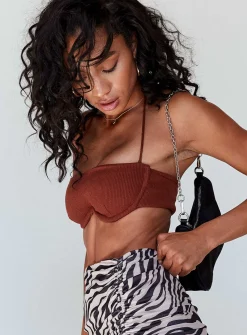 Princess Polly Becca Crop Top Brown Clearance