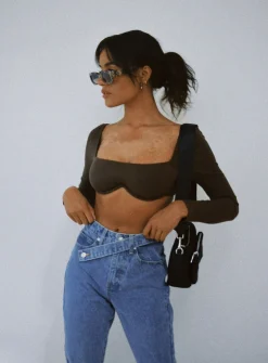 Princess Polly Becca Long Sleeve Crop Top  Brown Online
