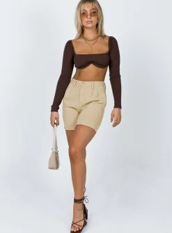 Princess Polly Becca Long Sleeve Crop Top Brown Online
