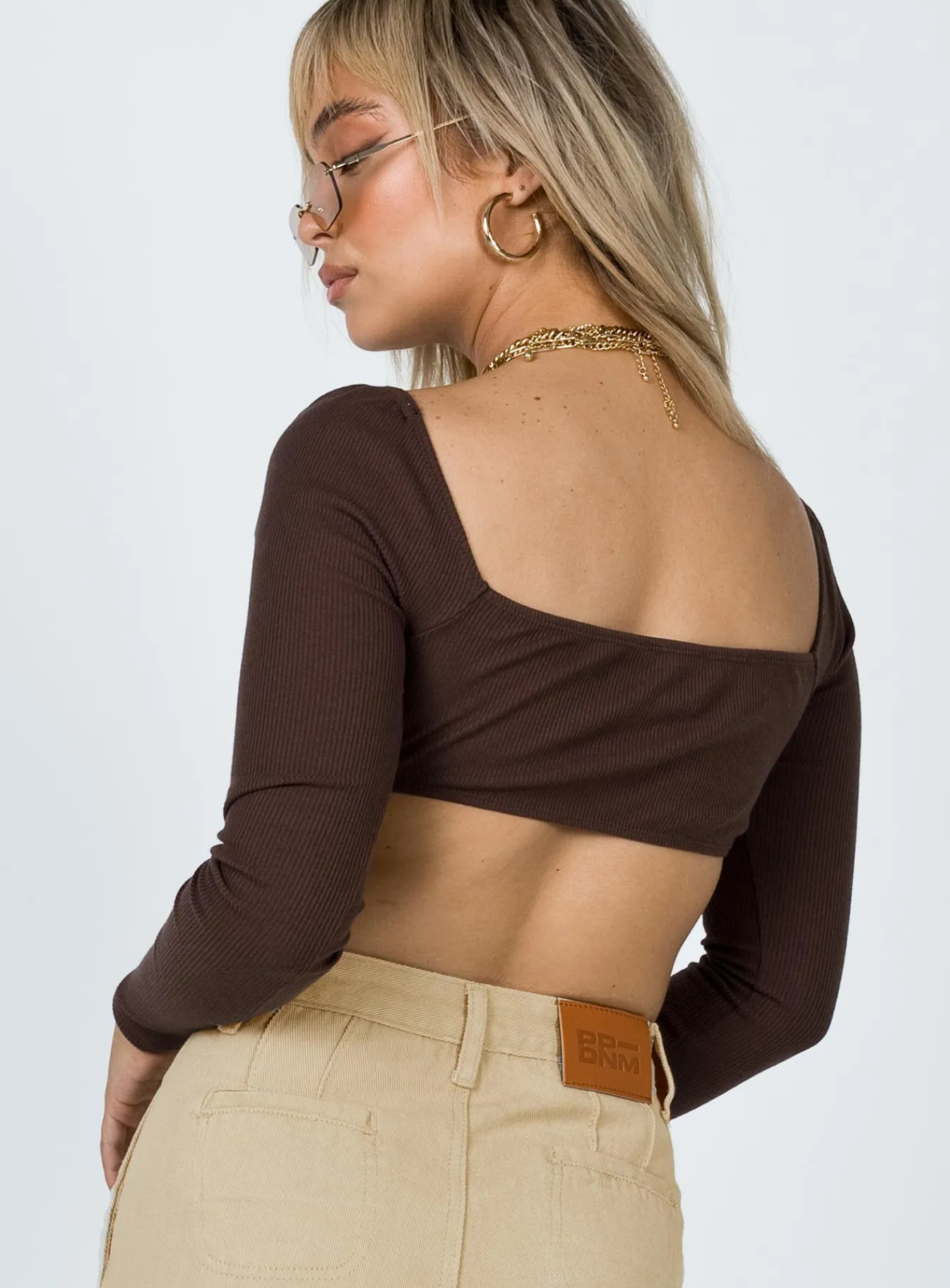 Princess Polly Becca Long Sleeve Crop Top Brown Online