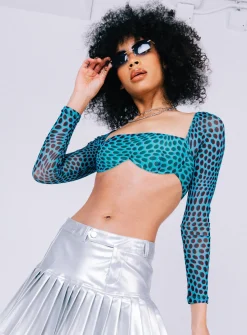 Princess Polly Becca Long Sleeve Crop Top  Teal Hot