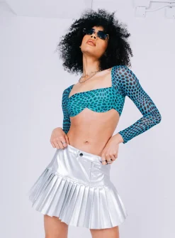 Princess Polly Becca Long Sleeve Crop Top  Teal Hot