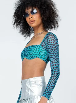Princess Polly Becca Long Sleeve Crop Top  Teal Hot