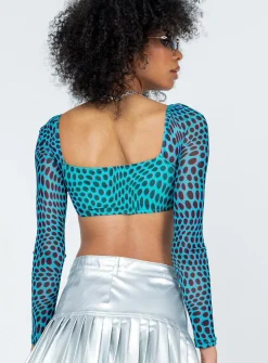 Princess Polly Becca Long Sleeve Crop Top  Teal Hot
