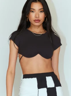 Princess Polly Becca Short Sleeve Crop Top  Black Best Sale