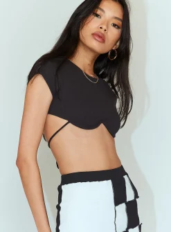 Princess Polly Becca Short Sleeve Crop Top  Black Best Sale