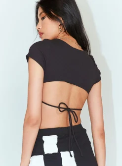 Princess Polly Becca Short Sleeve Crop Top  Black Best Sale