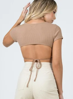 Princess Polly Becca Short Sleeve Crop Top  Beige Cheap