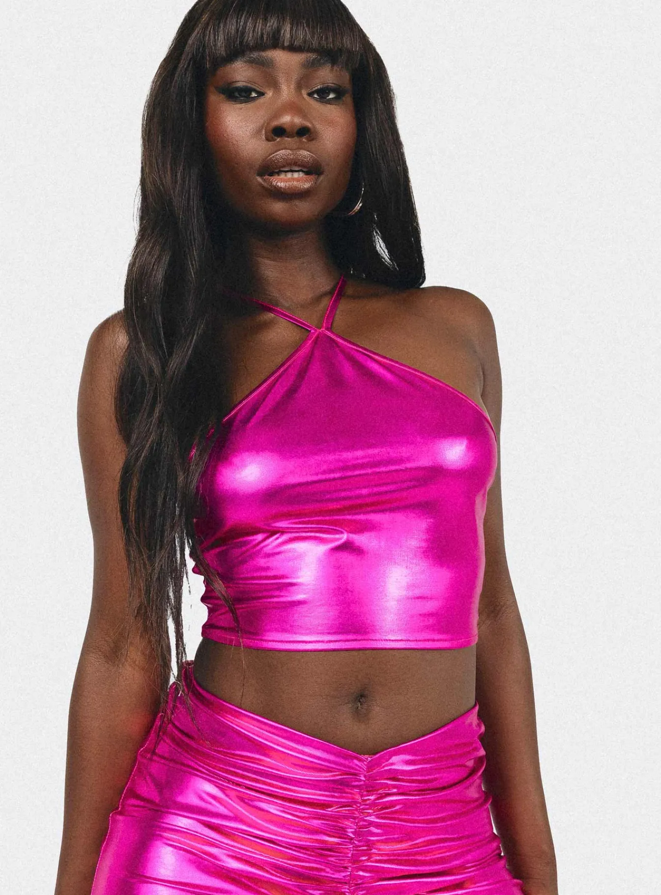 Princess Polly Beden Shimmer Halter Top Pink Discount