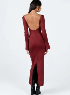 Princess Polly Belfa Long Sleeve Maxi Dress  Burgundy Best Sale