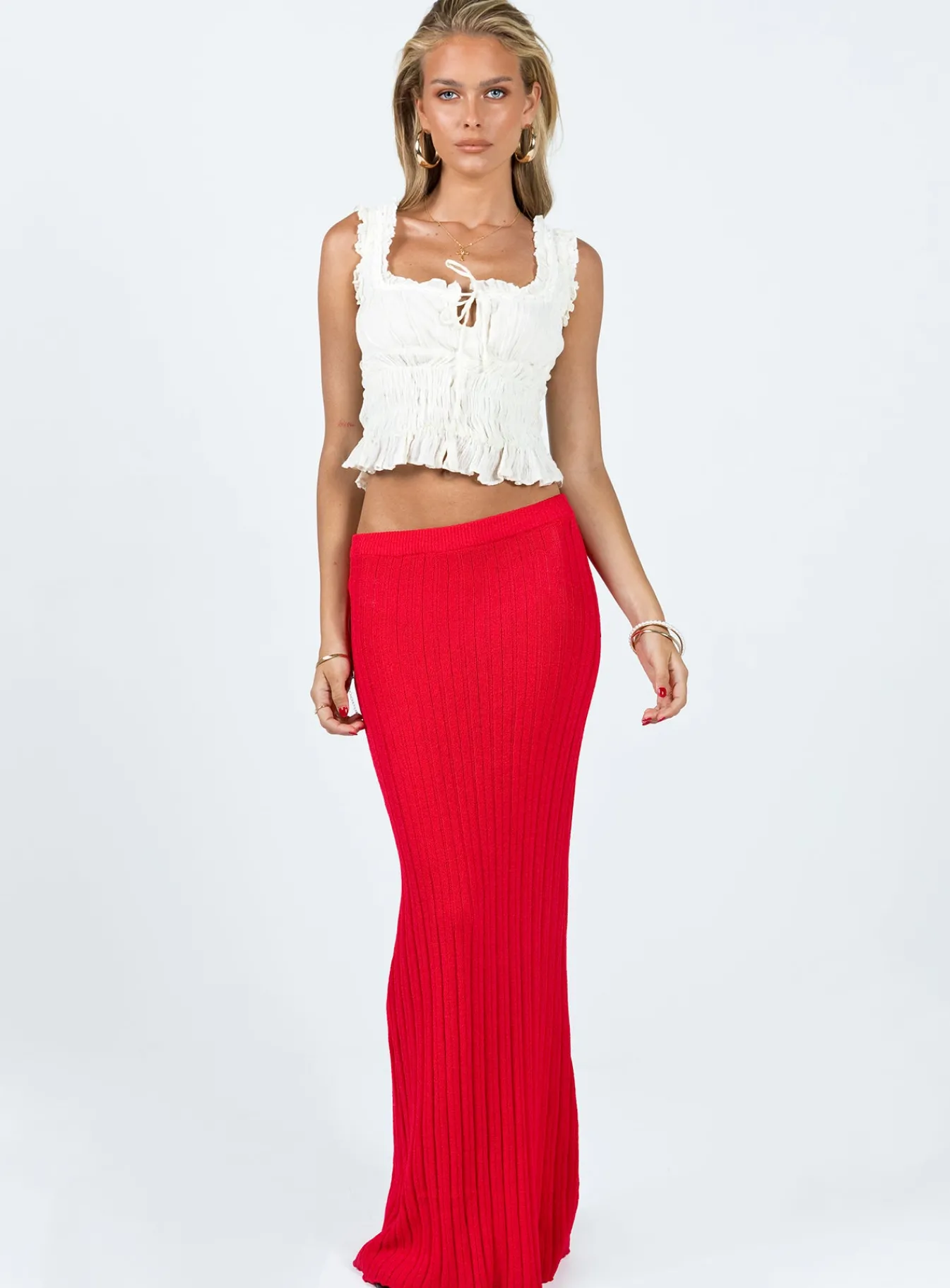 Princess Polly Belle Knit Maxi Skirt Red Outlet