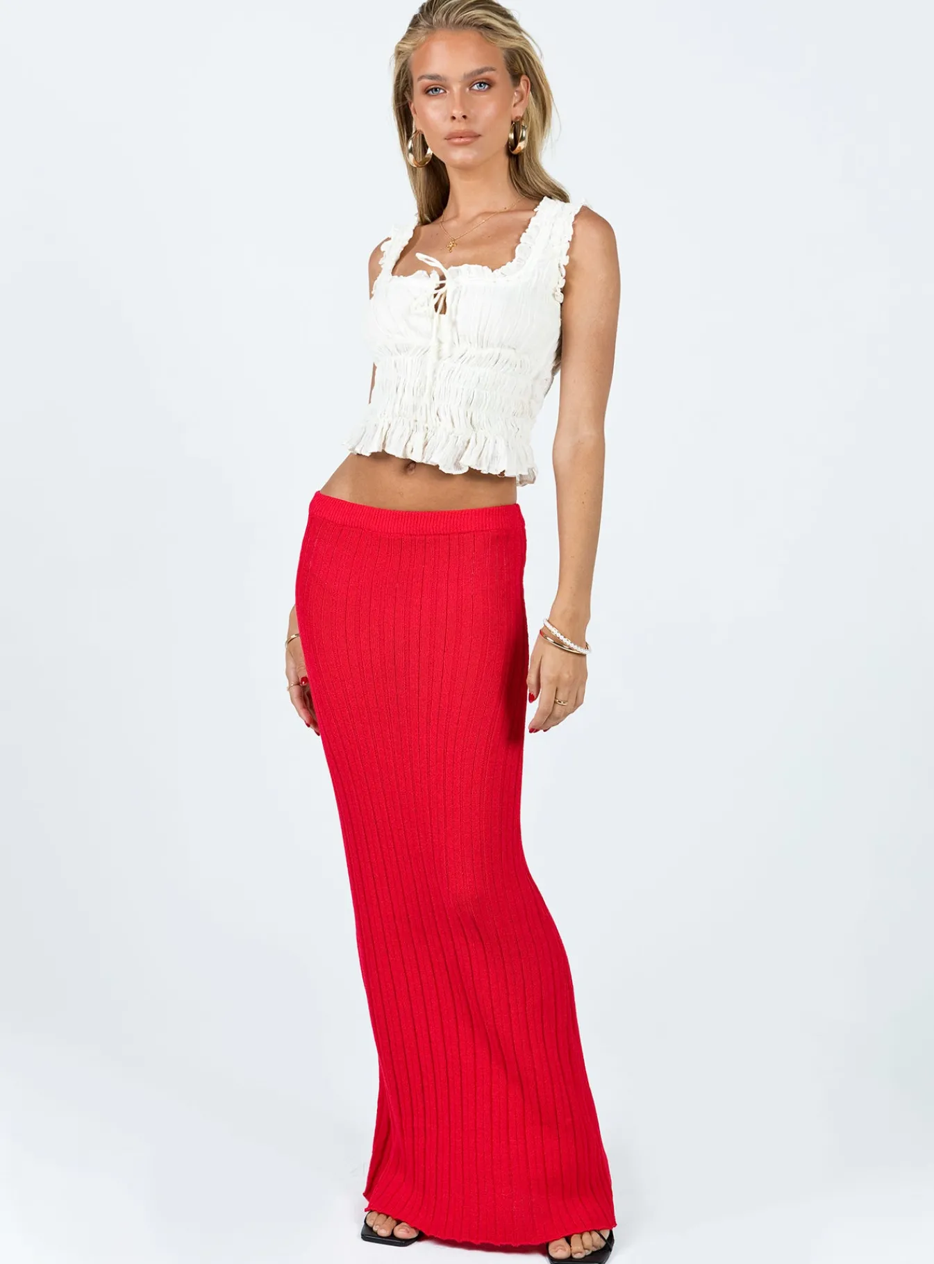 Princess Polly Belle Knit Maxi Skirt Red Outlet