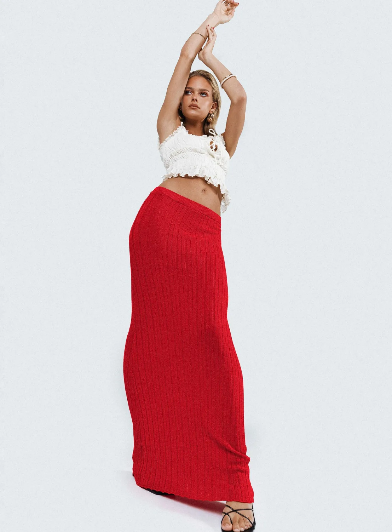 Princess Polly Belle Knit Maxi Skirt Red Outlet