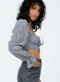Princess Polly Bellevue Gingham Top Black / White Sale