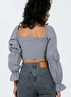 Princess Polly Bellevue Gingham Top Black / White Sale