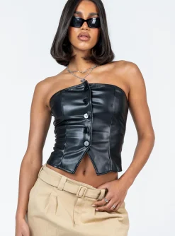 Princess Polly Belmore Strapless Top  Black New