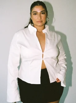 Princess Polly Belshaw Lace Up Back Shirtcurve Ivory Best