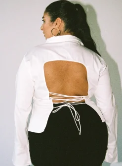 Princess Polly Belshaw Lace Up Back Shirtcurve Ivory Best